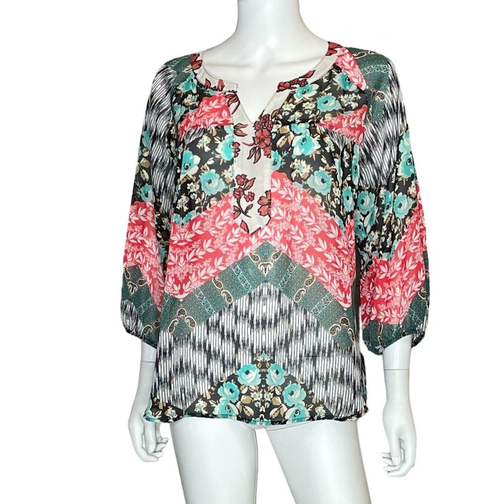 Anthropologie Fig & Flower Semi Sheer Floral Paisley Blouse Women’s Sz S